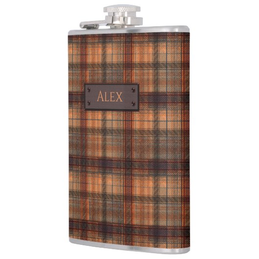 Karierter schottischer Orangenschwarz Flachmann (Links)