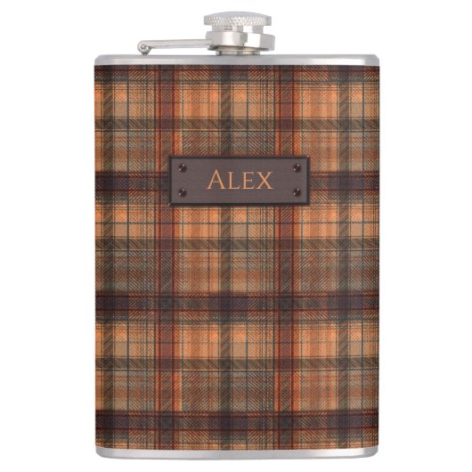 Karierter schottischer Orangenschwarz Flachmann (Vorderseite)