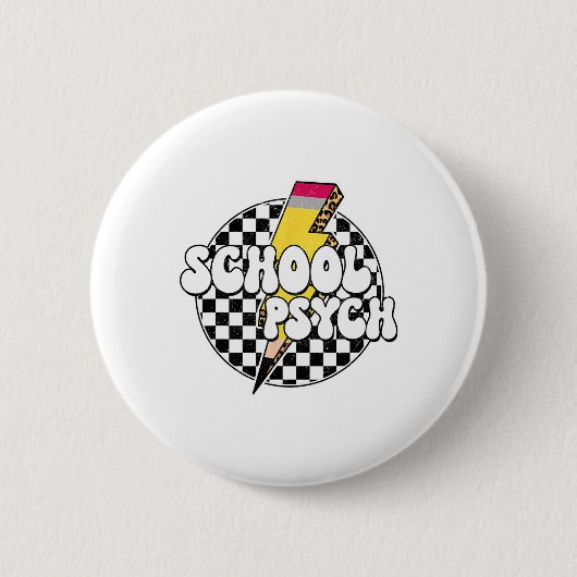 Karierter Schulpsychologe Bleistift Blitz Button (Vorderseite)