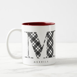 Karierter Schwarz-Weiß-Letter M Zweifarbige Tasse
