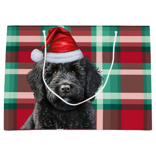Karierter Schwarzer Labradoodle Hund Lover Große Geschenktüte (Vorderseite)
