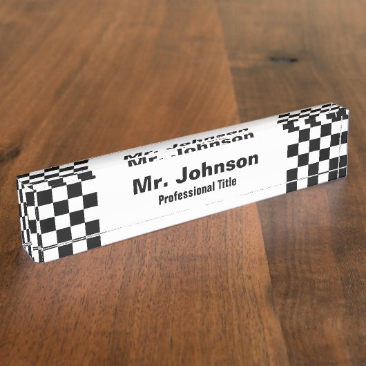 Karierter Schwarzweiss-Beruf Namensplakette (Seite)