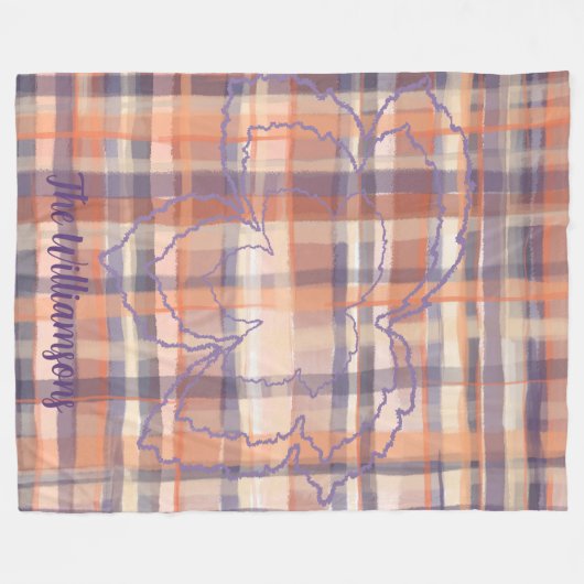 Karierter Skriptname lila Herbstlaub orange Fleecedecke (Vorderseite (Horizontal))