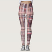 Karierter Tartan-Bordeaux-Rosa-Karo Streifen Leggings (Vorderseite)