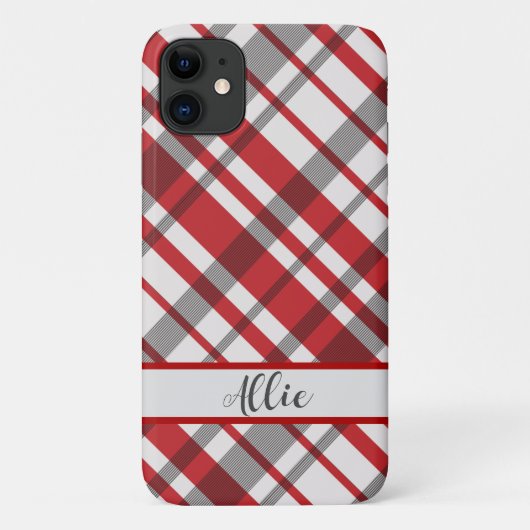 Karierter Tartan, rot, weiß und grau Case-Mate iPhone Hülle (Rückseite)