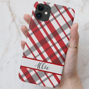 Karierter Tartan, rot, weiß und grau Case-Mate iPhone Hülle