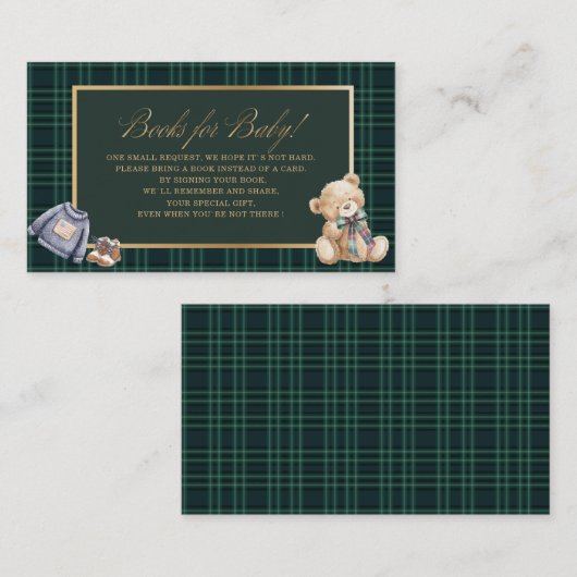 Karierter Teddy mit Aquarellfarbe Babyduschbücher Begleitkarte (Vorne/Hinten)