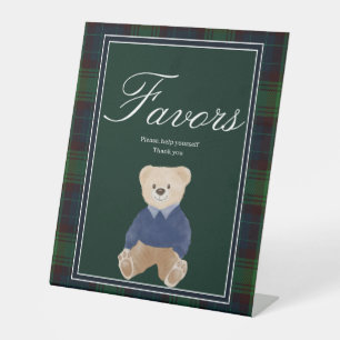 Karierter Teddybär Babydusche Günstige Tisch Sockelschild
