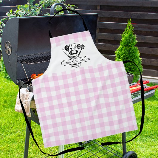 Karierter Text Weiß und Rosa Buffalo Schürze