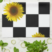 Karierter u. Sonnenblume-Schwarzweiss-Druck Geschirrtuch (Gefaltet)