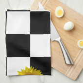 Karierter u. Sonnenblume-Schwarzweiss-Druck Geschirrtuch (Viertel Falte)