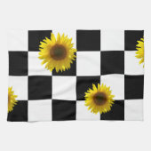 Karierter u. Sonnenblume-Schwarzweiss-Druck Geschirrtuch (Horizontal)