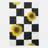 Karierter u. Sonnenblume-Schwarzweiss-Druck Geschirrtuch (Vertikal)