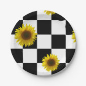 Karierter u. Sonnenblume-Schwarzweiss-Druck Pappteller (Vorderseite)