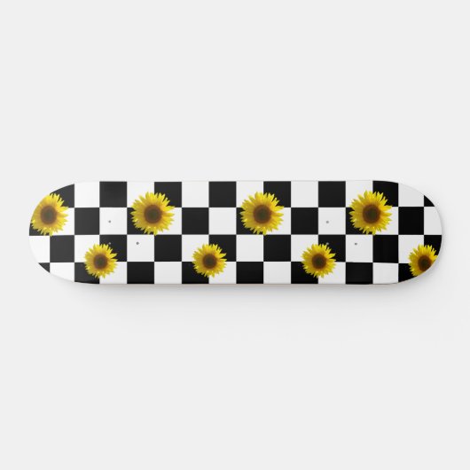 Karierter u. Sonnenblume-Schwarzweiss-Druck Skateboard (Horizontal)