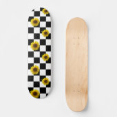 Karierter u. Sonnenblume-Schwarzweiss-Druck Skateboard (Vorderseite)