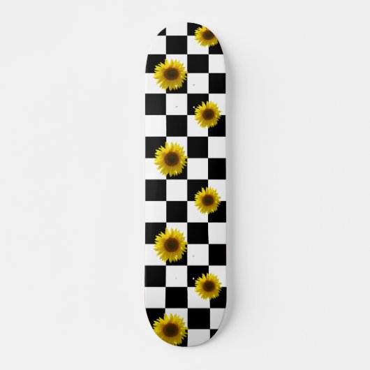 Karierter u. Sonnenblume-Schwarzweiss-Druck Skateboard (Vorne)