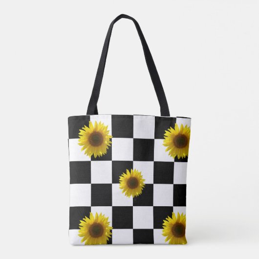 Karierter u. Sonnenblume-Schwarzweiss-Druck Tasche (Rückseite)