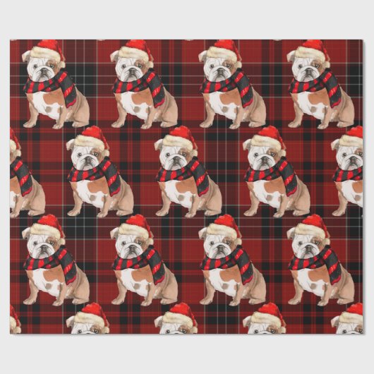 Karierter und englischer Bulldog Dog Liebhaber Wei Geschenkpapier (Flach)