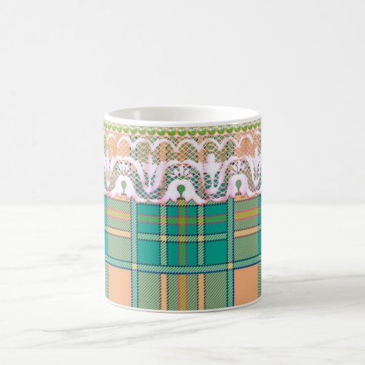 Karierter und spitzengrüner Pfirsich niedlich gürt Kaffeetasse (Mittel)