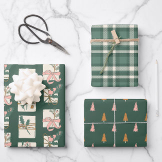 Karierter Urlaub in Rosa und Evergreen Geschenkpapier Set
