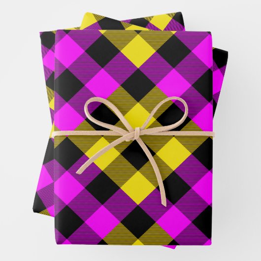 Karierter Urlaub in Rosa und Gelb Buffalo Geschenkpapier Set (Beispiel)