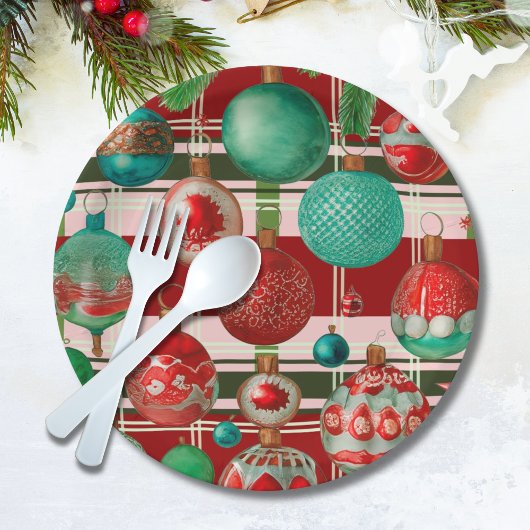 Karierter Urlaub in Rot Grün Pappteller