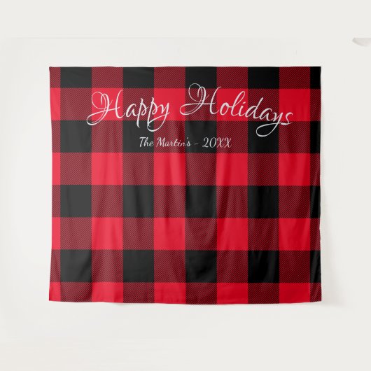 Karierter Urlaub in Rot und Schwarz Buffalo Wandteppich (Vorderseite (Horizontal))
