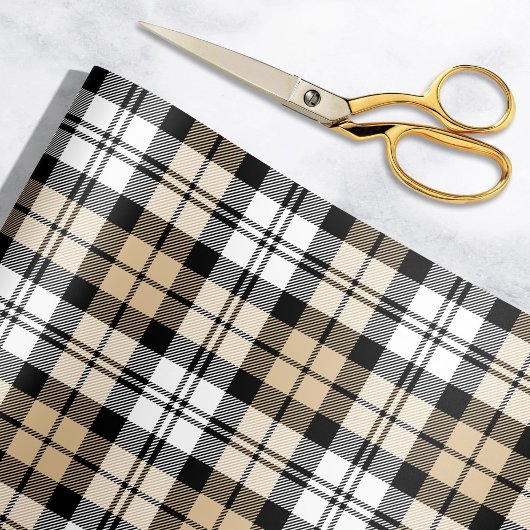 Karierter Urlaub in Tan Black und White Tartan Geschenkpapier