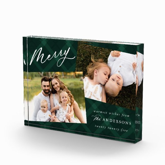 Karierter Urlaub mit grüner Bürste Fotoblock (Rechts)