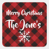 Karierter Urlaub mit rotem schwarzem Büffel, Schne Quadratischer Aufkleber (Vorderseite)