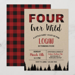 Karierter vierter Geburtstag Einladung Vier Mal wi