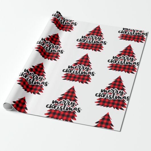 Karierter Weihnachtsbaum rot und schwarz Geschenkpapier (Ungerollt)