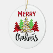 Karierter Weihnachtsbaum Winterwald Leopard Keramik Ornament (Links)