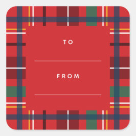 Karierter Weihnachtsfeiertag von einem roten Gesch Quadratischer Aufkleber