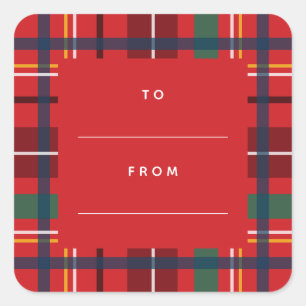 Karierter Weihnachtsfeiertag von einem roten Gesch Quadratischer Aufkleber