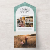 Karierter Weihnachtsgrün Rosa 4 Foto Urlaub All In One Einladung (Innen Boden)