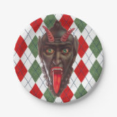 karierter Weihnachtskrampf Pappteller (Vorderseite)