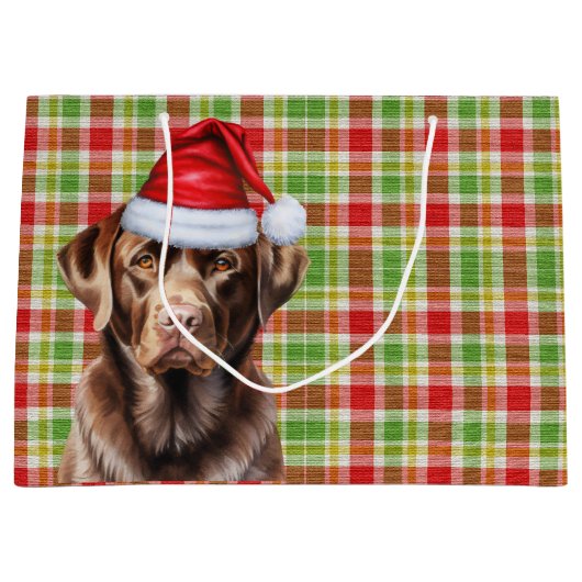 Karierter Weihnachtsschokolade Labrador Retriever Große Geschenktüte (Vorderseite)