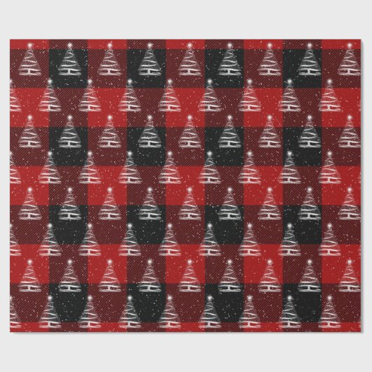 karierter Weihnachtssternbaum Geschenkpapier (Flach)