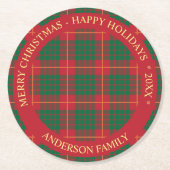 Karierter Weihnachtsstext Runder Pappuntersetzer (Vorderseite)