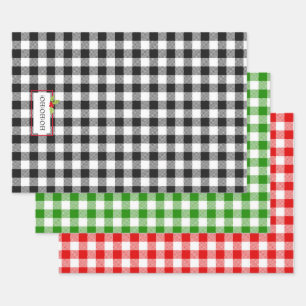 Karierter Weihnachtsurlaub Schwarz-weiß Rot Grün Geschenkpapier Set