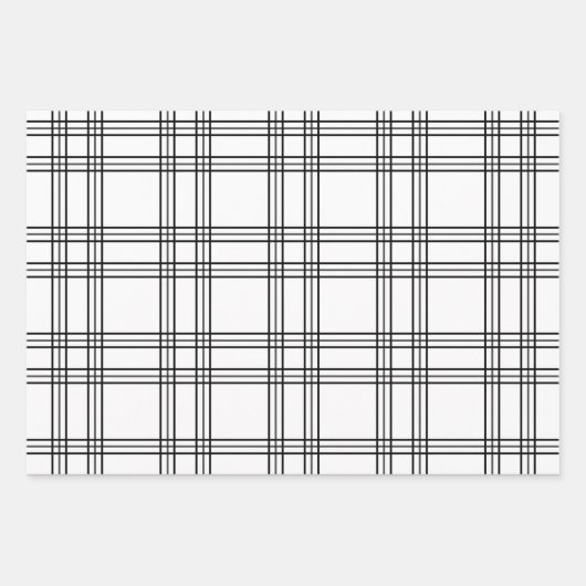 Karierter weißer Tartan mit schwarzen Linien Geschenkpapier Set (Vorderseite 2)