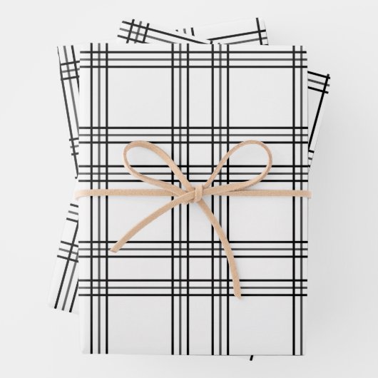 Karierter weißer Tartan mit schwarzen Linien Geschenkpapier Set (Beispiel)
