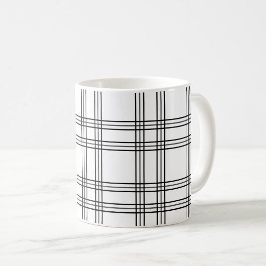 Karierter weißer Tartan mit schwarzen Linien Kaffeetasse (VorderseiteRechts)