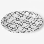 Karierter weißer Tartan mit schwarzen Linien Pappteller (Schrägansicht)
