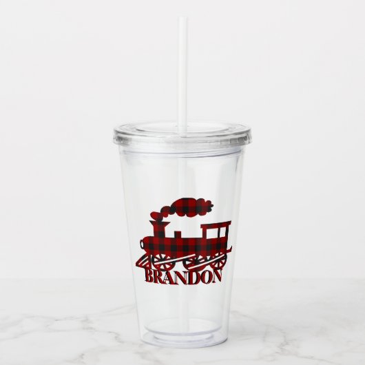 Karierter Zug personalisiert Acryltrinkbecher (Vorderseite)
