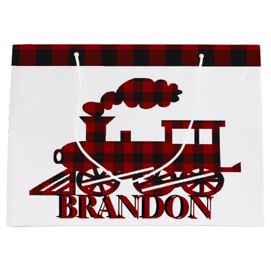 Karierter Zug personalisiert Große Geschenktüte (Vorderseite)
