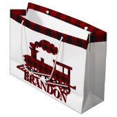Karierter Zug personalisiert Große Geschenktüte (Vorderseite Schrägansicht)