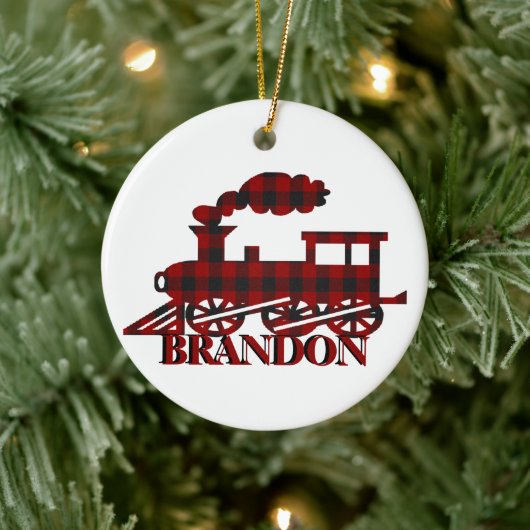 Karierter Zug personalisiert Keramik Ornament (Baum)